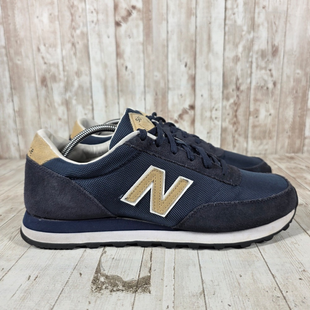 New Balance 501 Mens Navy Blue Tan Suede Mesh Sneakers ML501BNV Size 11.5